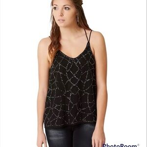 BKE Boutique Beaded Black Tank Top Size S
